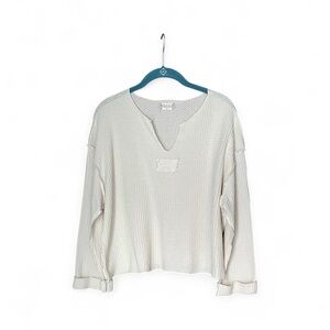 Altar'd State Ivory Boho Waffle Weave Thermal Long Sleeve Textured Blouse